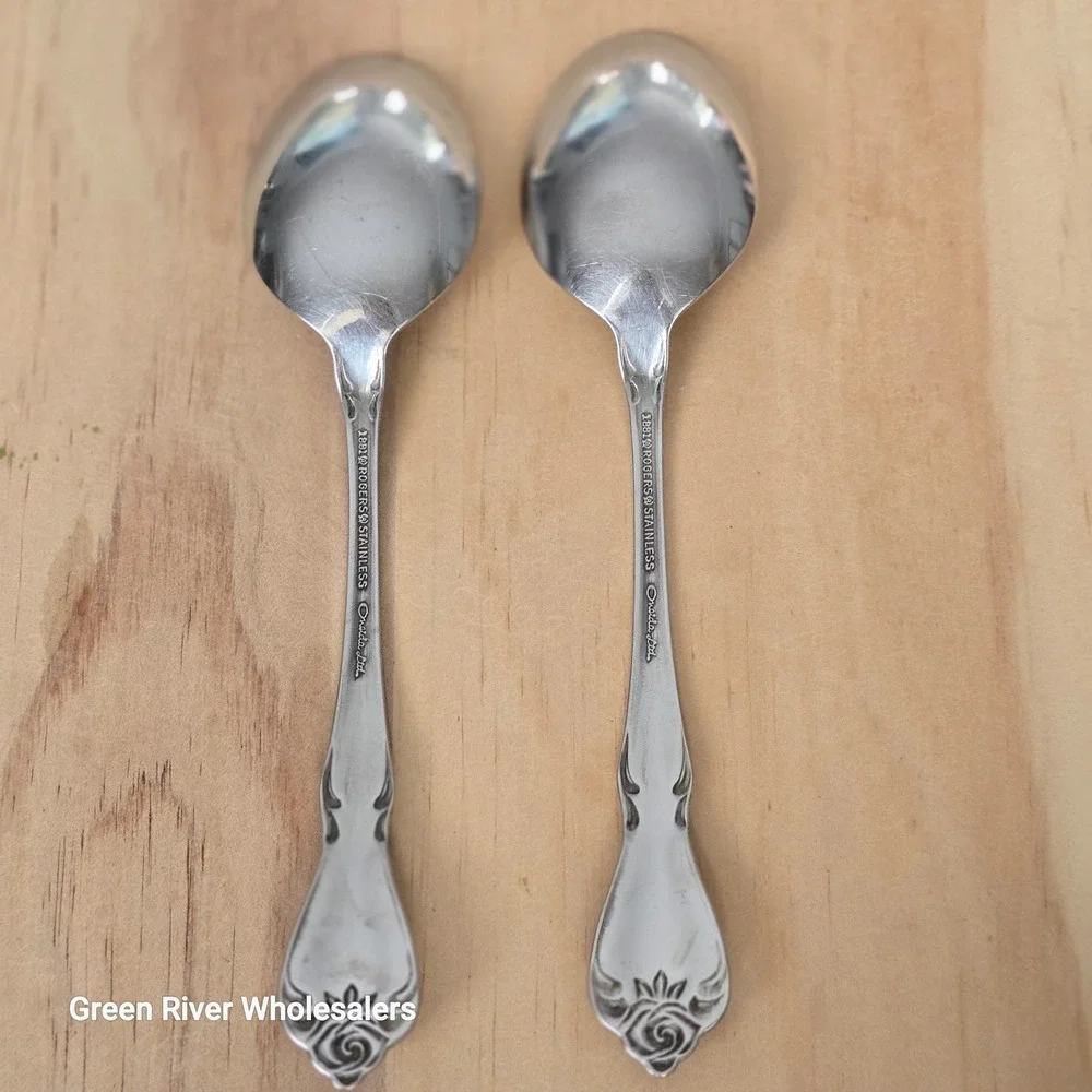 ONEIDA USA Stainless Steel‎ Soup Spoons Set of 2 Silver Floral Handle Elegant
